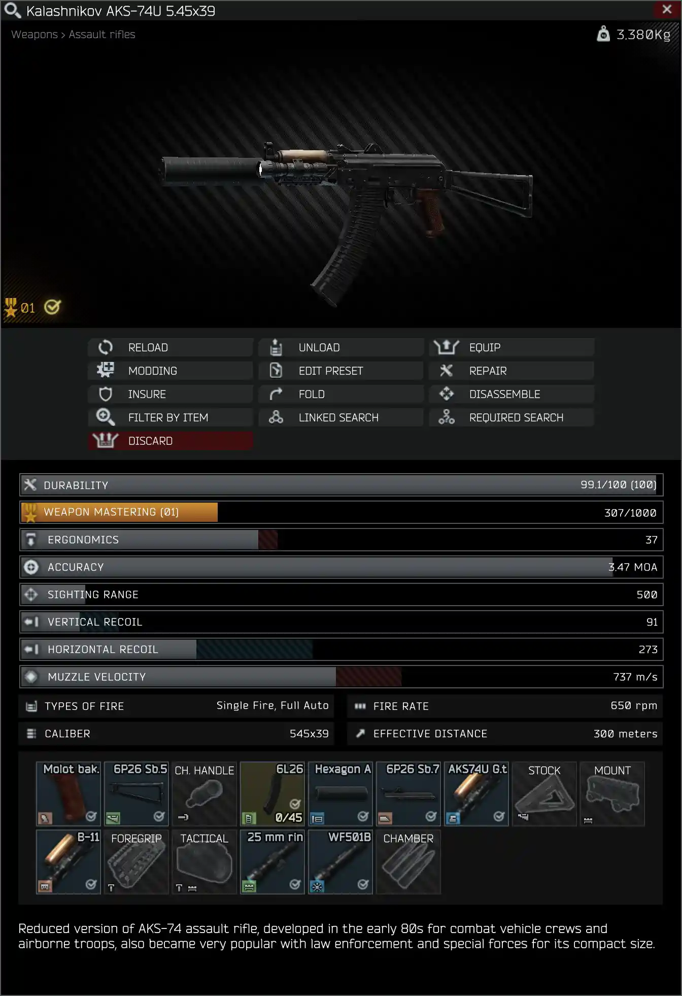 Kalashnikov AKS-74U 5.45x39 assault rifle / Kalashnikov AKS-74U 5.45x39  アサルトライフル - Escape from Tarkov Wiki*